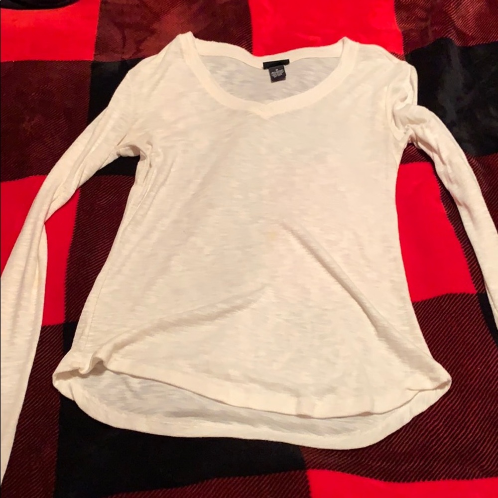All white long sleeved v neck